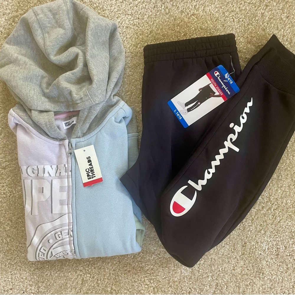 NWT Bundle: Epic Threads hoodie & Champion Black Kids Joggers